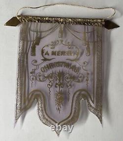 RARE Antique Victorian Merry Christmas Celluloid CLEAR Banner Light Purple