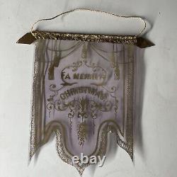 RARE Antique Victorian Merry Christmas Celluloid CLEAR Banner Light Purple