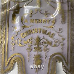 RARE Antique Victorian Merry Christmas Celluloid CLEAR Banner Light Purple