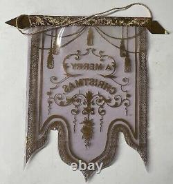 RARE Antique Victorian Merry Christmas Celluloid CLEAR Banner Light Purple