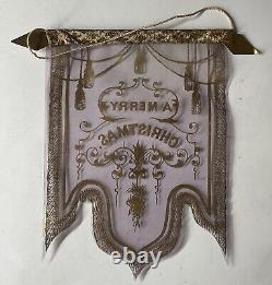 RARE Antique Victorian Merry Christmas Celluloid CLEAR Banner Light Purple