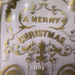 RARE Antique Victorian Merry Christmas Celluloid CLEAR Banner Light Purple