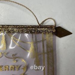 RARE Antique Victorian Merry Christmas Celluloid CLEAR Banner Light Purple