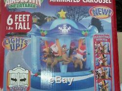 RARE BLUE 6' Gemmy Lighted Rotating Carousel Christmas Airblown Inflatable-NEW