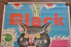 RARE BLUE Vintage Li & Fung BLACK CAT Firecrackers POSTER 23x34 fireworks 4th