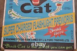 RARE BLUE Vintage Li & Fung BLACK CAT Firecrackers POSTER 23x34 fireworks 4th