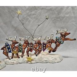RARE Blue Sky Clayworks 2004 Santa and Reindeer Tea Light Holders