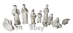 RARE Complete LEFTON White & Gld Porcelain Nativity Set with Original Creche