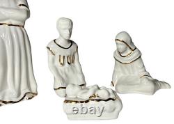 RARE Complete LEFTON White & Gld Porcelain Nativity Set with Original Creche
