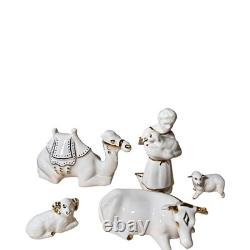 RARE Complete LEFTON White & Gld Porcelain Nativity Set with Original Creche