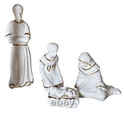 RARE Complete LEFTON White & Gld Porcelain Nativity Set with Original Creche