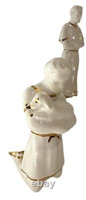 RARE Complete LEFTON White & Gld Porcelain Nativity Set with Original Creche