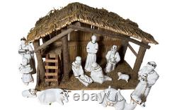 RARE Complete LEFTON White & Gld Porcelain Nativity Set with Original Creche