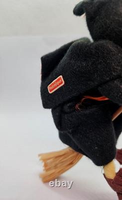 RARE Cute Vintage Halloween Witch Riding Broom Painted Face Felt Ornament Japan RARE Cute Vintage Halloween Witch Riding Broom Painted Face Felt Ornament Japan