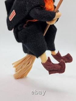 RARE Cute Vintage Halloween Witch Riding Broom Painted Face Felt Ornament Japan RARE Cute Vintage Halloween Witch Riding Broom Painted Face Felt Ornament Japan