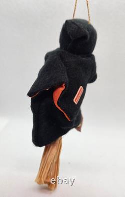 RARE Cute Vintage Halloween Witch Riding Broom Painted Face Felt Ornament Japan RARE Cute Vintage Halloween Witch Riding Broom Painted Face Felt Ornament Japan