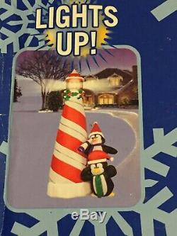 RARE GEMMY 8' Lighted Christmas Rotating Lighthouse Penguin Airblown Inflatable
