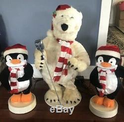 RARE! Gemmy 3 Piece Animated Christmas Band Polar Bear And Penguin Combo WithBox