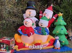 RARE Gemmy 8 Musical Lightshow Caroling Snowmen Christmas Airblown Inflatable