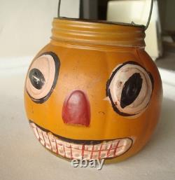 RARE HALLOWEEN GLASS PUMPKIN JACK-O-LANTERN CANDY CONTAINER, EXCELENT, 1920's
