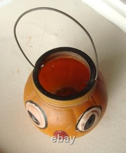 RARE HALLOWEEN GLASS PUMPKIN JACK-O-LANTERN CANDY CONTAINER, EXCELENT, 1920's