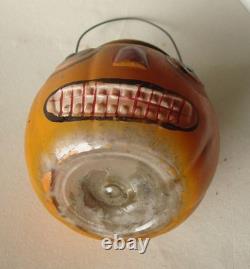 RARE HALLOWEEN GLASS PUMPKIN JACK-O-LANTERN CANDY CONTAINER, EXCELENT, 1920's