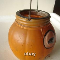 RARE HALLOWEEN GLASS PUMPKIN JACK-O-LANTERN CANDY CONTAINER, EXCELENT, 1920's