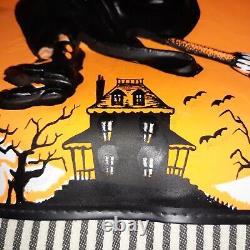 RARE HTF VTG 1950's HALLOWEEN WITCH ON BROOM 3d TRICK OR TREAT BAG ART HANGING