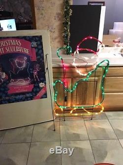 RARE Mr Christmas Silhouette Light Sculpture Santa In Sleigh 48 X 32 IN BOX