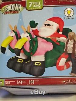 RARE NEW GEMMY 7' Lighted Christmas Santa Flamingo Reindeer Airblown Inflatable