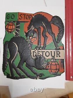 RARE Old Vintage Halloween Cardboard Diecut Die Cut Beistle Cats Lantern 30s-50s