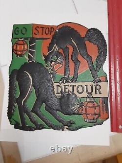 RARE Old Vintage Halloween Cardboard Diecut Die Cut Beistle Cats Lantern 30s-50s