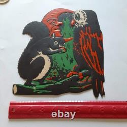 RARE Old Vintage Halloween Cardboard Diecut Die Cut Beistle Squirrel Owl 1930-50