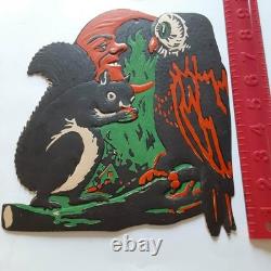 RARE Old Vintage Halloween Cardboard Diecut Die Cut Beistle Squirrel Owl 1930-50