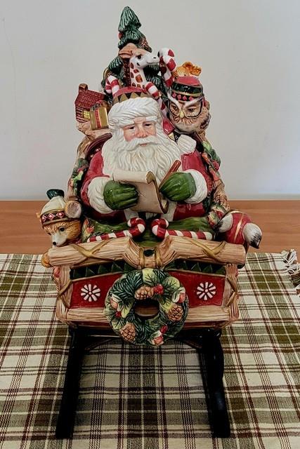 Rare/retired Fitz And Floyd Christmas Lodge Full Size Cookie Jar Centerpiece