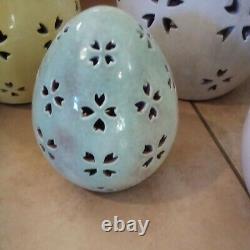 RARE S/4 Pottery Barn Ceramic Terracotta Pierced Egg Spring Easter