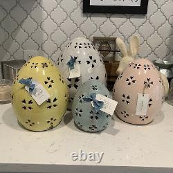 RARE S/4 Pottery Barn Ceramic Terracotta Pierced Egg Spring Easter With Tags