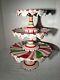 Rare Set Of 3 Tier Dept 56 Glitterville Christmas Swirl Candy Cake Plates