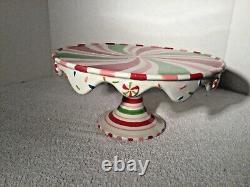 RARE Set of 3 Tier DEPT 56 GLITTERVILLE Christmas Swirl Candy CAKE PLATEs