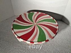 RARE Set of 3 Tier DEPT 56 GLITTERVILLE Christmas Swirl Candy CAKE PLATEs