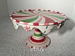 RARE Set of 3 Tier DEPT 56 GLITTERVILLE Christmas Swirl Candy CAKE PLATEs