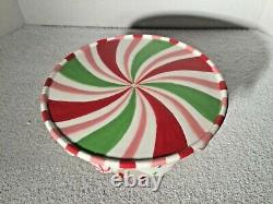 RARE Set of 3 Tier DEPT 56 GLITTERVILLE Christmas Swirl Candy CAKE PLATEs