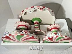 RARE Set of 3 Tier DEPT 56 GLITTERVILLE Christmas Swirl Candy CAKE PLATEs