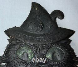 RARE! VINTAGE 1920'S GERMAN HALLOWEEN DIECUT'TIARA' CAT WithHAT FLANKED BY OWLS