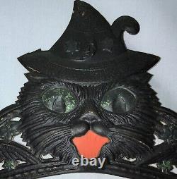RARE! VINTAGE 1920'S GERMAN HALLOWEEN DIECUT'TIARA' CAT WithHAT FLANKED BY OWLS