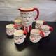 Rare Vintage Christmas Striped Santa Pitcher 6 Mugs Made In Japan In Orginal Box