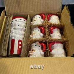 RARE Vintage Christmas Striped Santa Pitcher 6 Mugs Made In Japan in Orginal Box