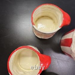 RARE Vintage Christmas Striped Santa Pitcher 6 Mugs Made In Japan in Orginal Box