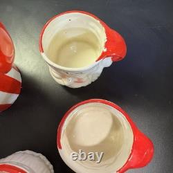 RARE Vintage Christmas Striped Santa Pitcher 6 Mugs Made In Japan in Orginal Box