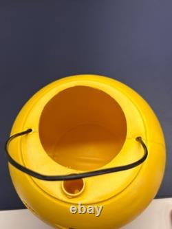 RARE Vintage Halloween Trick Or Treat Candy Yellow Candy Bucket Witch & Cat S4